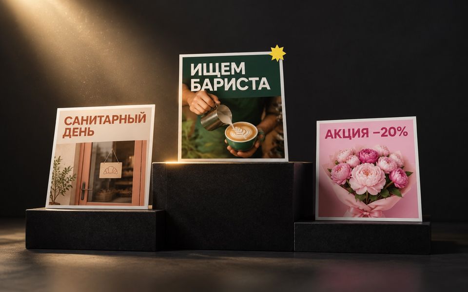 Три поста бизнеса на чёрном пьедестале: «Ищем бариста», «Санитарный день», «Акция −20%»