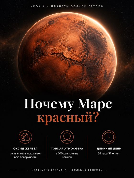 Слайд презентации «Почему Марс красный?» с тремя фактами