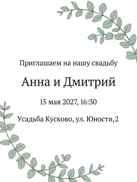Свадебное приглашение с ветками эвкалипта