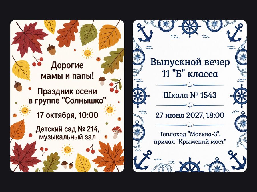 Приглашение на праздник осени в детском саду и на выпускной вечер