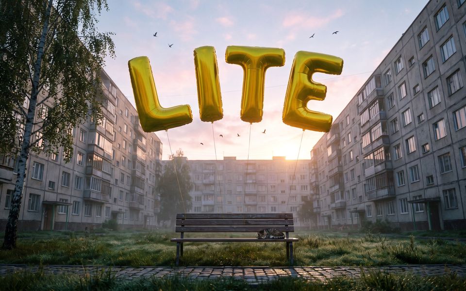 Nano Banana Lite: шары-буквы LITE над двором