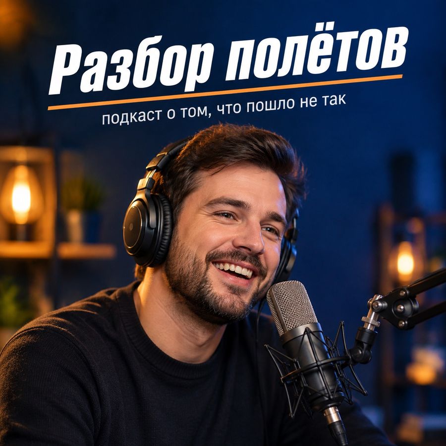 Обложка подкаста «Разбор полётов»: ведущий у микрофона, GPT Image 2.5